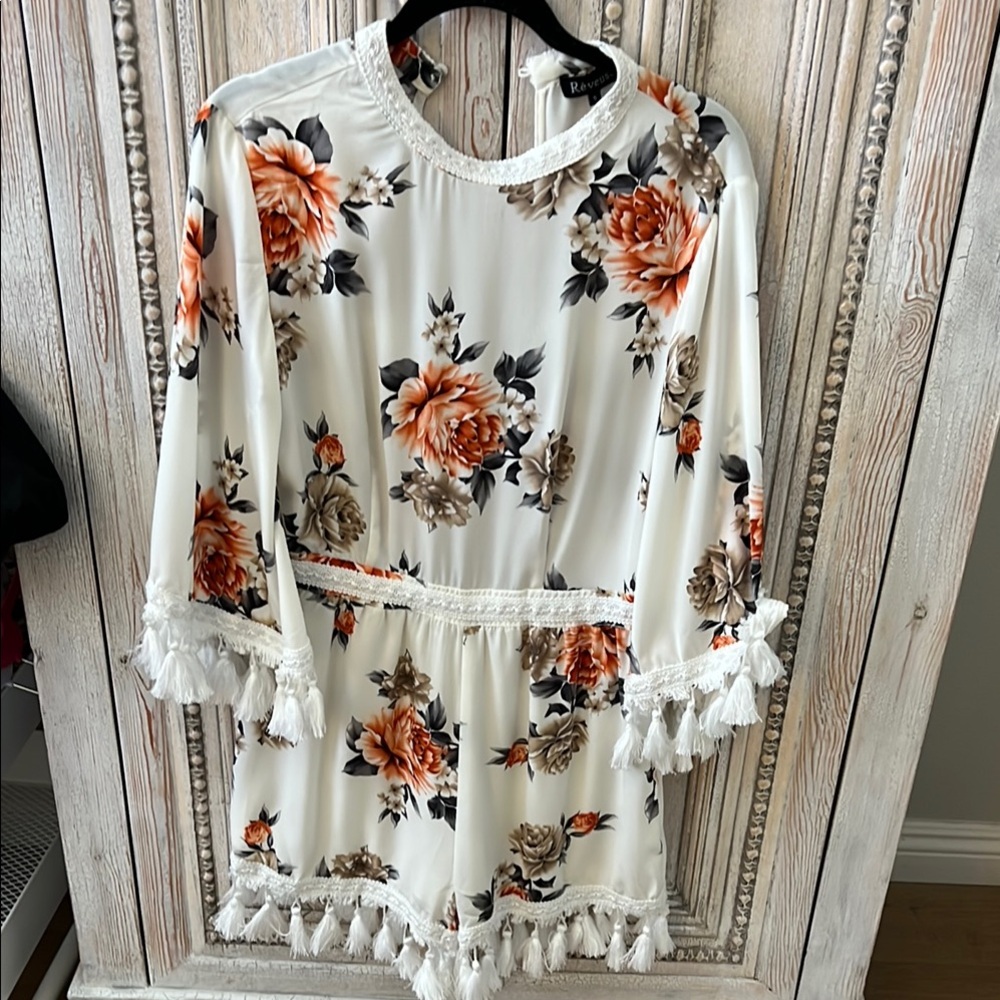 Floral Romper with Tassel Trim